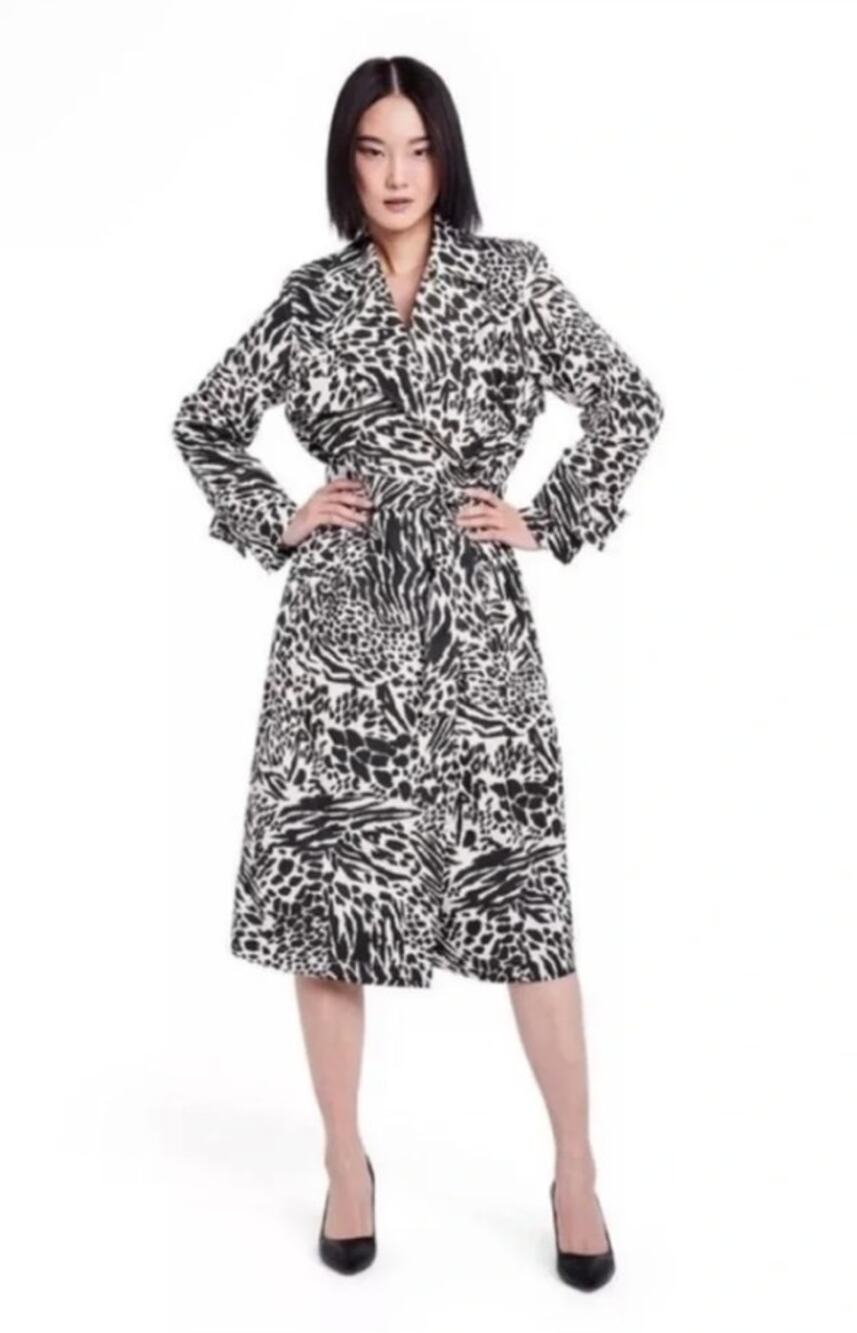 Sergio Hudson x Target Strong Shoulder Trench Coat Animal/Zebra Print XL NWT